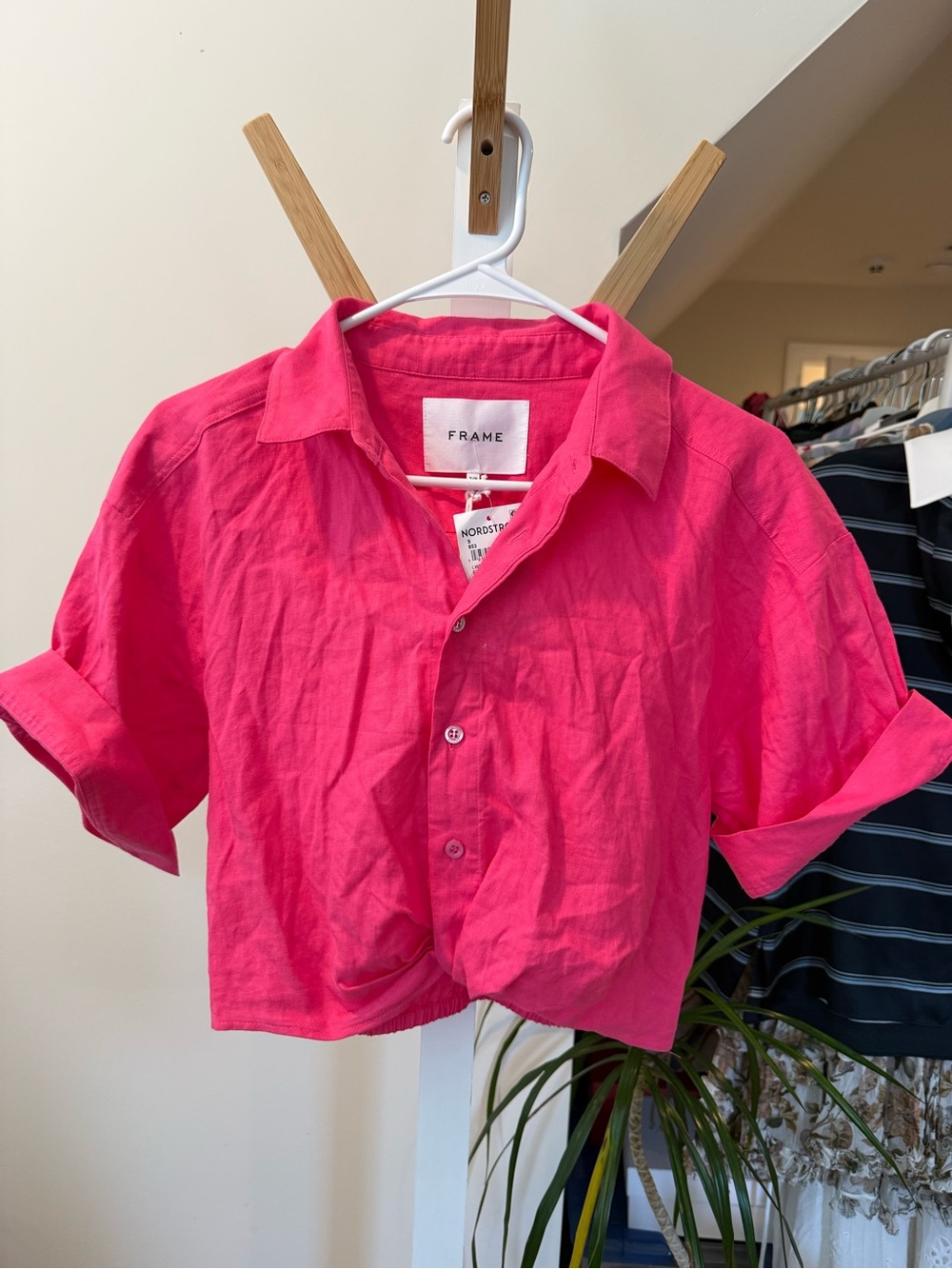 Frame Denim Hot Pink Cropped Button-Down Shirt